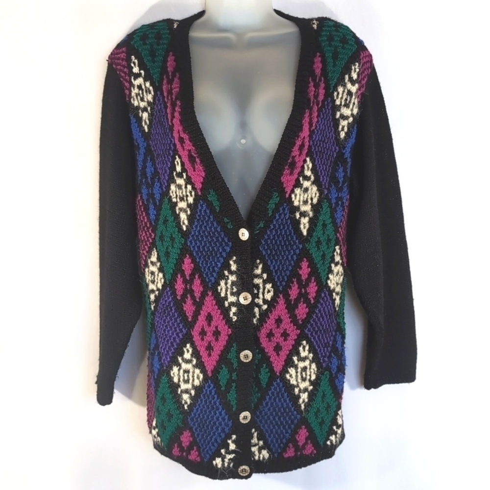 Russ Sport Original V-Neck Wool Blend Cardigan Sweater Size Medium Petite PM